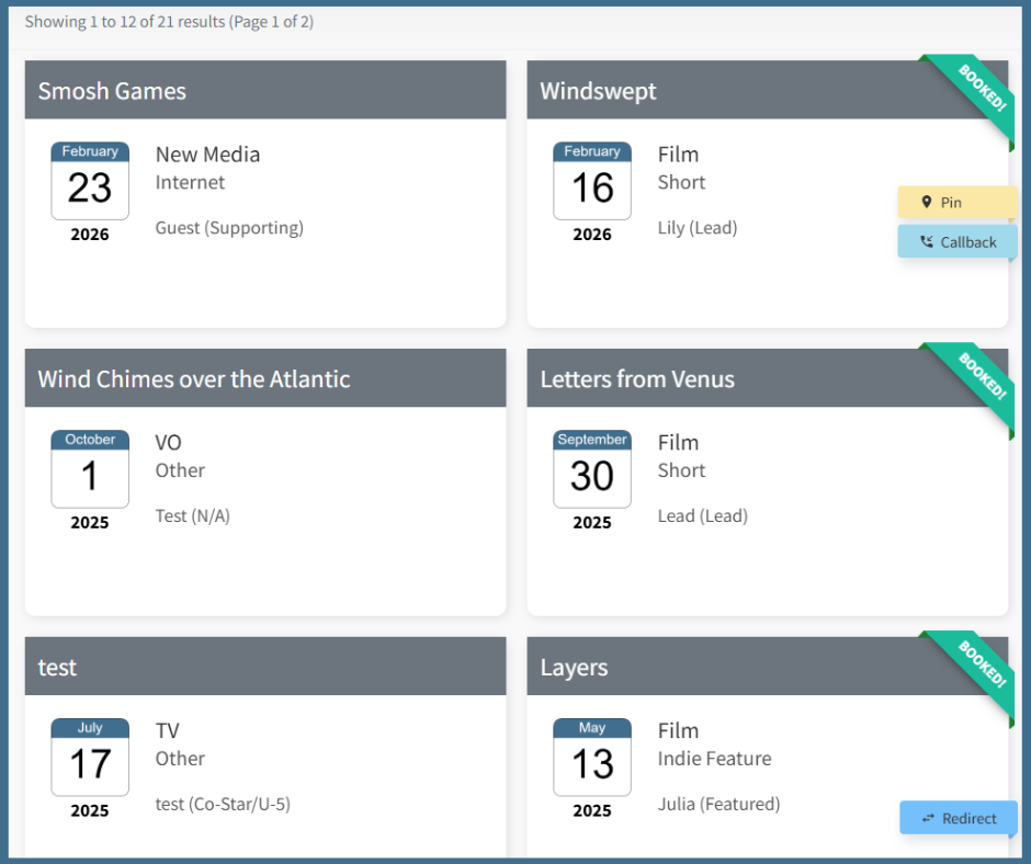 TAO audition tracking screen