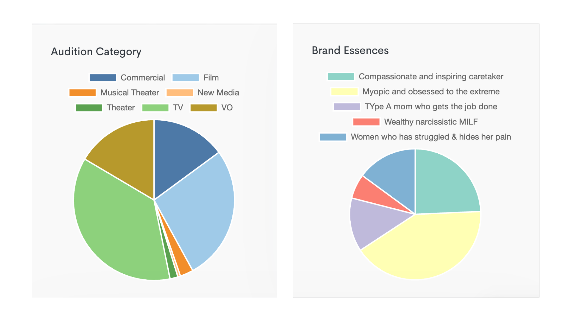 TAO reports showing audition categories and brand essences
